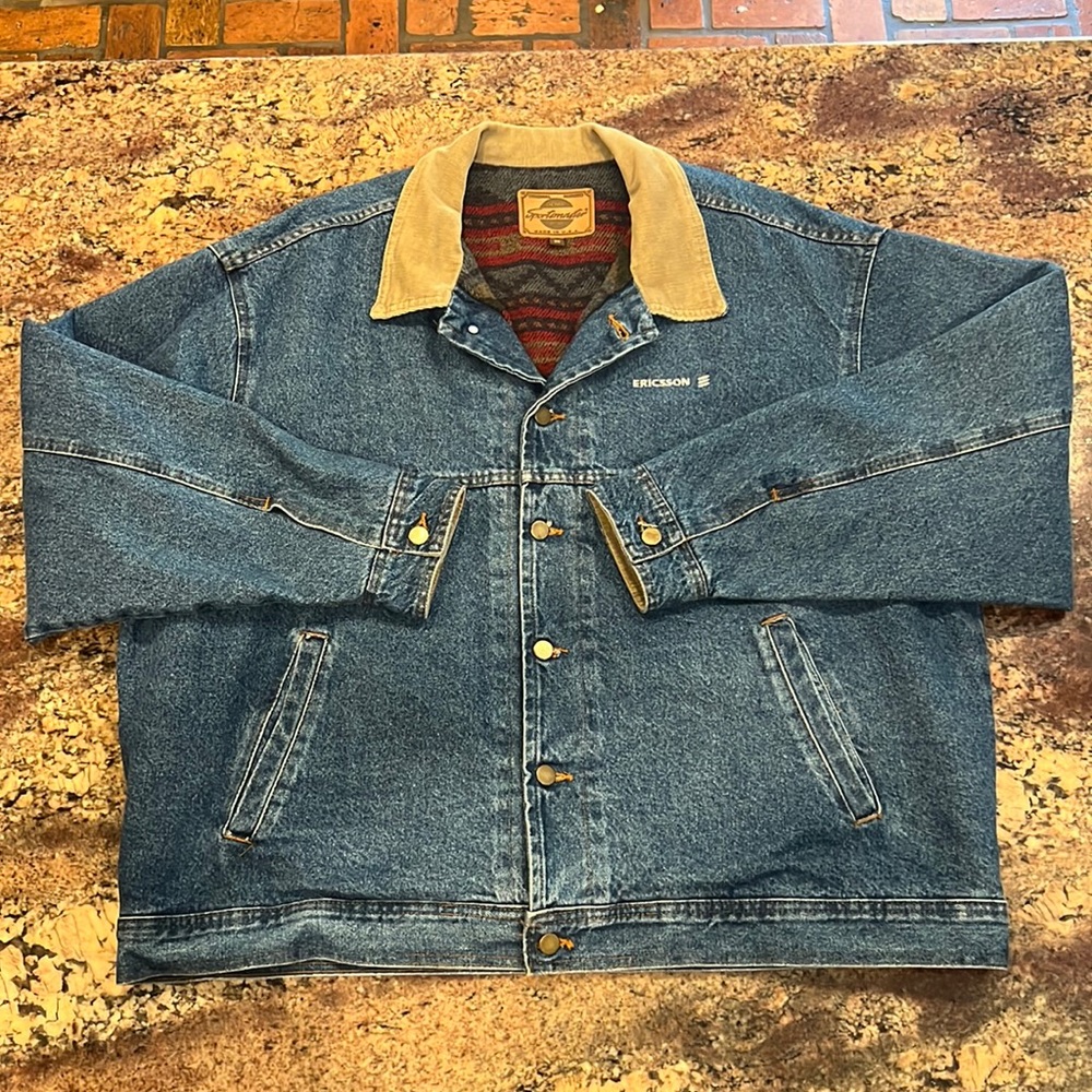Sportsmaster DENIM JACKET 2XL w/lining EUC (Ericsson Logo) Rugged